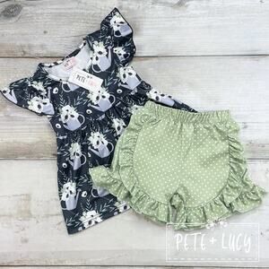 PETE + LUCY Garden Girl 2 Piece Floral Ruffle Short Set 2T NEW